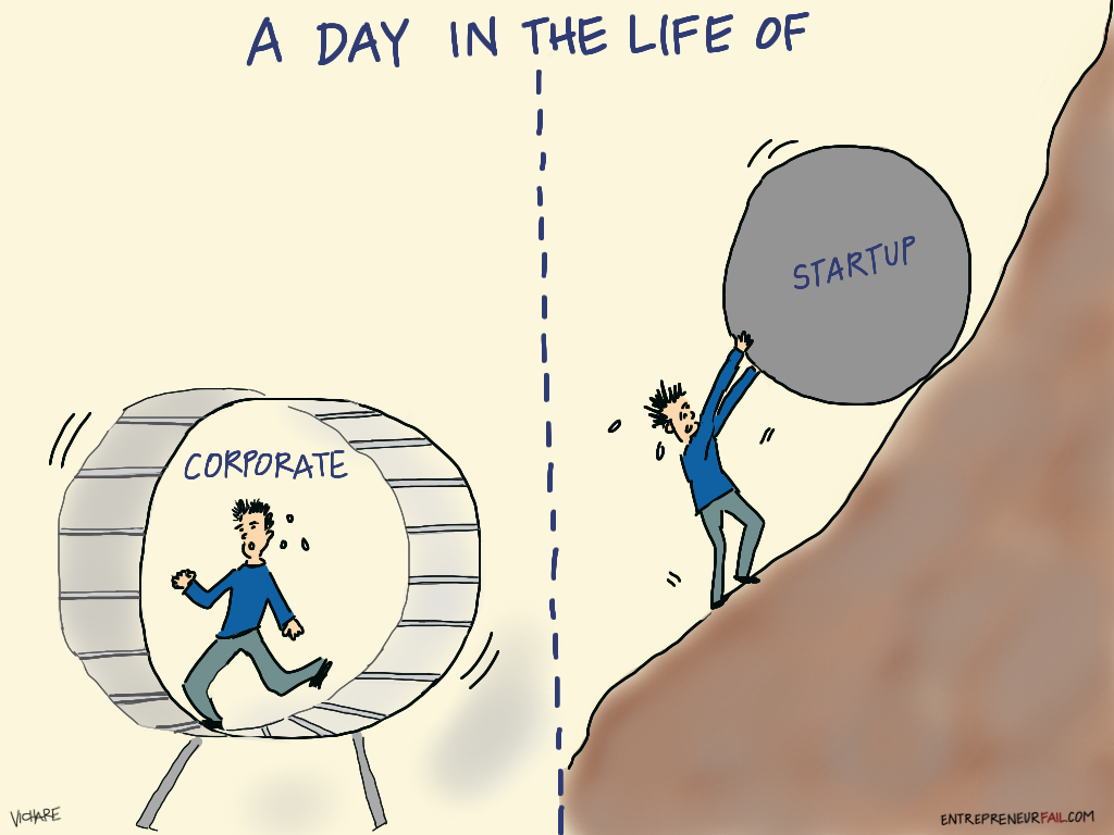 http://www.entrepreneurfail.com/2013/12/a-day-in-life-of-corporate-vs-startup.html