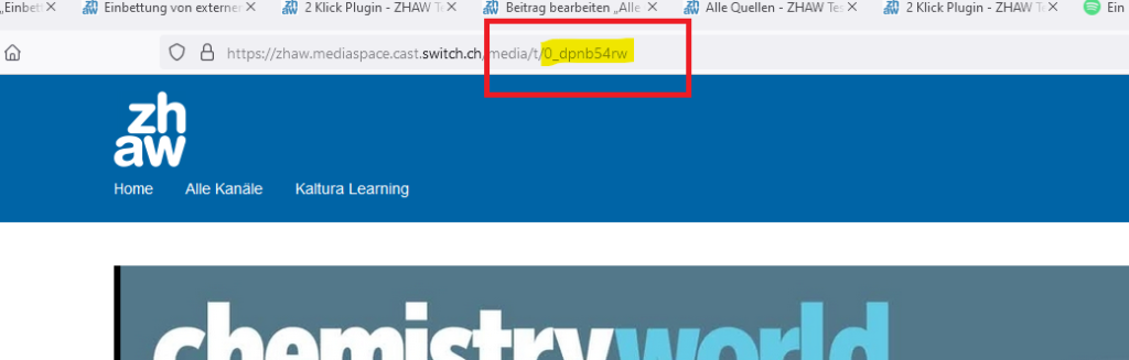 Anleitung Upload ZHAW Kaltura: nur letzen numerischen Teil, direkt nach der URL und Slash eingeben