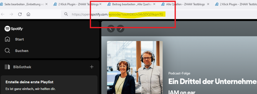 Anleitung Upload Spotify: Typ und numerischer Teil, direkt nach der URL und Slash eingeben