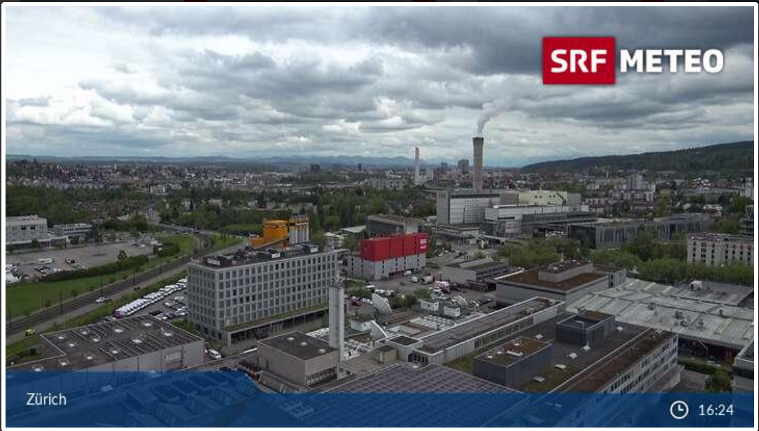 Webcam-Foto von SRF Meteo mit Blick vom Fernsehturm über Zürich. Quelle: Watching the World.