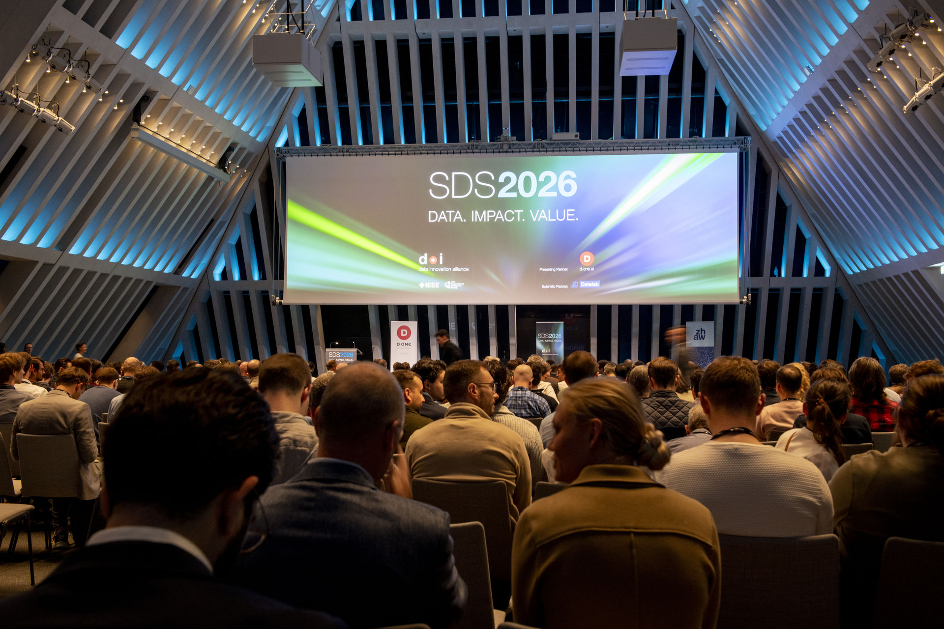 Swiss Conference on Data Science: a view of the main stage and the audience