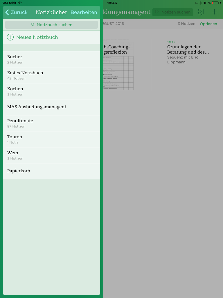 Organisation von Notizen in Notizbüchern
