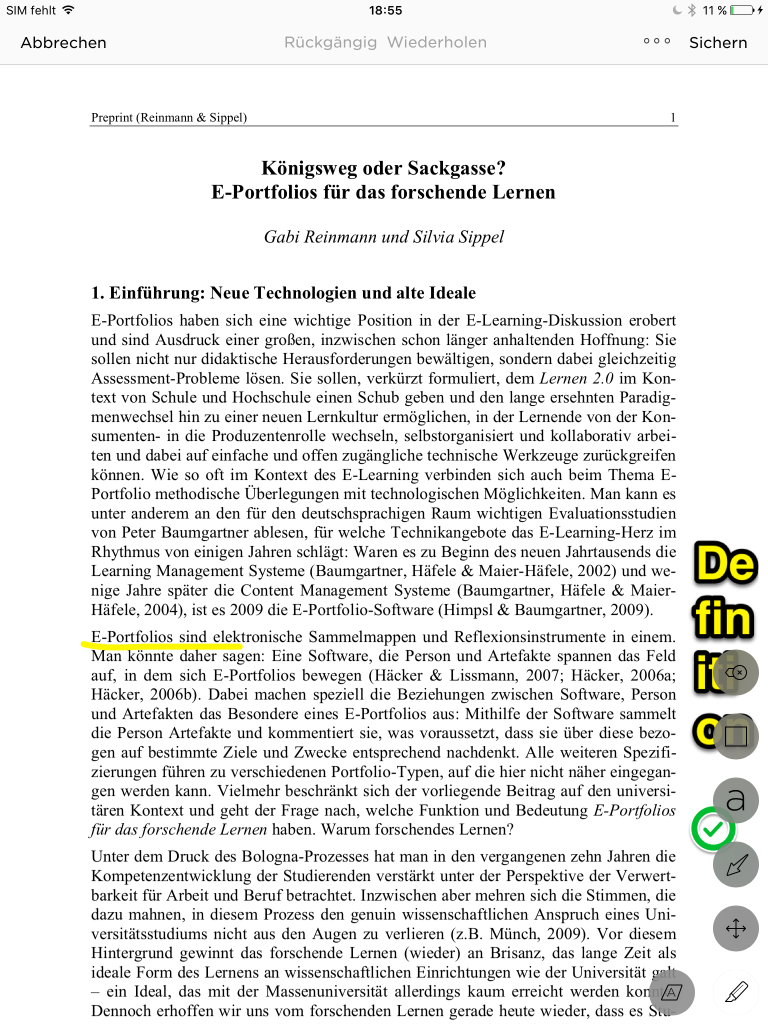 Notizen können mit Textfeldern, Highlights, Formen und Stempeln versehen werden