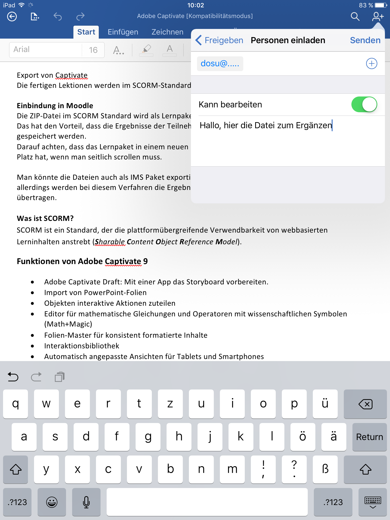 OneDrive Freitage in Word